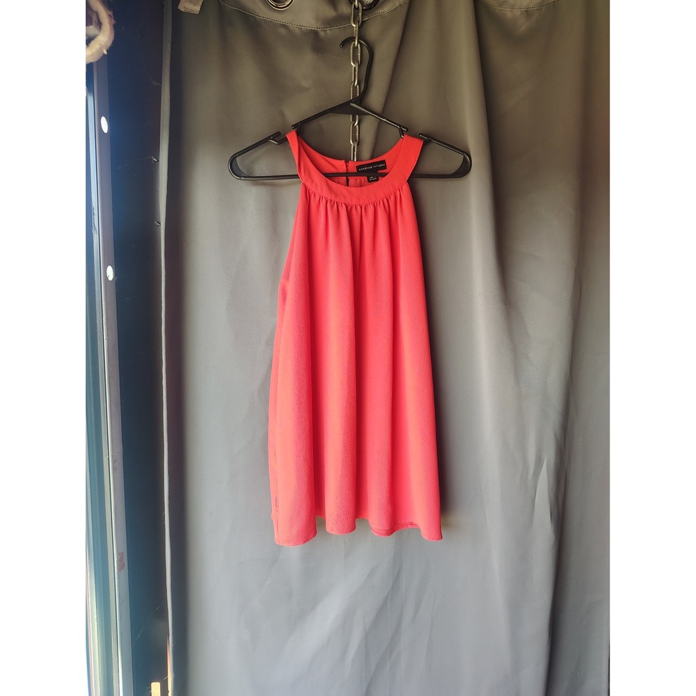 Adrienne Vittadini Womens Coral Red Halter Blouse High Neck Crepe Tank Top Small